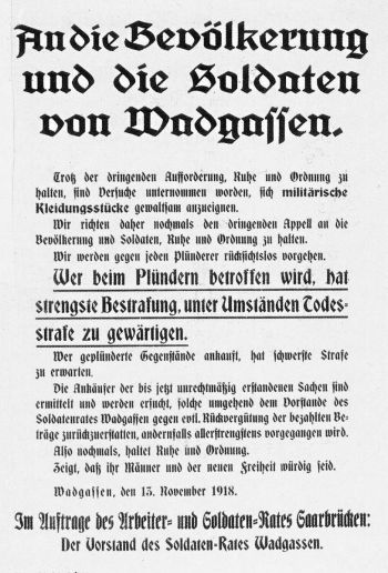 An die Bevölkerung und die Soldaten von Wadgassen